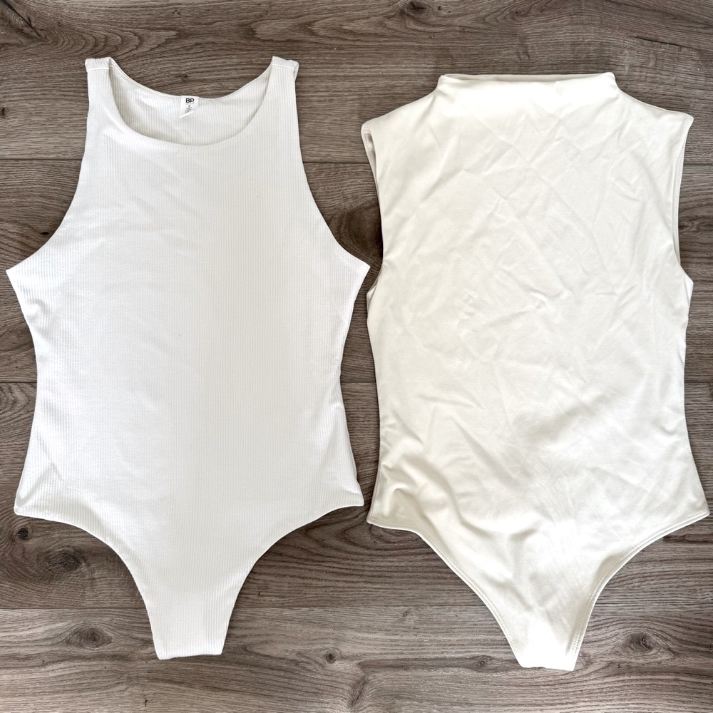Set of 2 Cream and White Size Small Bodysuits from Open Edit and Bp